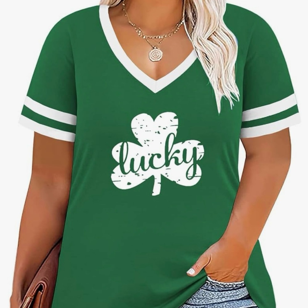 3x 24 plus size Saint Patrick’s day lucky green tshirt plus